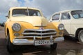 The first Soviet car with a monocoque body pontoon type GAZ M20 Pobeda on the parade of retro cars