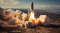 First Space Shuttle Launch on April 12, 1981 with Rocket Blasting Off from Desert Launch Site Royalty Free Stock Photo