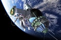 First spacewalk. 3D Illustration.