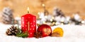 First 1st Sunday in advent with candle Christmas time decoration banner panorama copyspace copy space Royalty Free Stock Photo