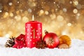 First 1st Sunday in advent with candle Christmas time decoration with copyspace copy space Royalty Free Stock Photo