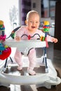 First steps in the baby walker Royalty Free Stock Photo