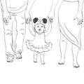 The first steps of the child. Support for parents. Object coloring book vector illustration