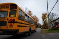 First student yellow school bus in Ottawa, Canada on October 27, 2020