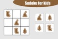 First Sudoku game with christmas pictures - gingerbread for children, easy level, education game for kids, preschool