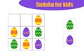 First Sudoku game with easter eggs for children, easy level, education game for kids, preschool worksheet activity, task for the