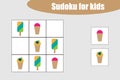 First Sudoku game with ice creams pictures for children, easy level, education game for kids, preschool worksheet activity, task