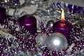 First sunday in advent concept xmas light with candles ball bauble stars.Studio shot of a nice advent wreath with baubles and burn