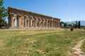 First Temple of Hera at Paestum with massive colonnades, Campania, Italy, side view