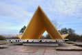 `The First Tent` - a monument at the entrance to the Veterans Park of Magnitogorsk city Royalty Free Stock Photo