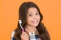 First thing to do in morning. Happy child brush teeth in morning. Little girl smiling with tooth brush. Oral hygiene and Royalty Free Stock Photo