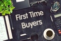 First Time Buyers Concept on Black Chalkboard. 3D Rendering. Royalty Free Stock Photo