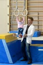 The first training. Olympic prize-winner in gymnastics Alexei Bondarenko in the gym.