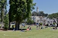 Social distance circles, Washington Square San Francisco, 1. Royalty Free Stock Photo