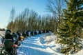 The first trip on snowmobiles