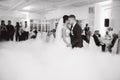 First wedding dance groom and bride in restaurant Royalty Free Stock Photo