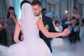 First wedding dance groom and bride in restaurant Royalty Free Stock Photo