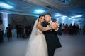 First wedding dance groom and bride in restaurant