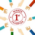 First winner champion number 1 people focus their attention to the seal emblem rubber stamp