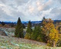 First winter snow and autumn colorful foliage on mountain Royalty Free Stock Photo