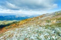 First winter snow on autumn mountain plateau Royalty Free Stock Photo