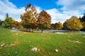 First winter snow and autumn mountain road Royalty Free Stock Photo