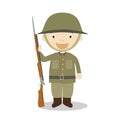 First World War soldier cartoon character. Vector Illustration.