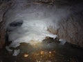 First world war tunel with ice at tofana di dentro in dolomites