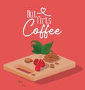 But firsts coffee beans berries and leaves on table vector design Royalty Free Stock Photo