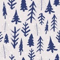 Firtree winter hand drawn background, watercolor seamless pattern.
