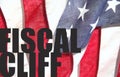 Fiscal cliff words on USA flag