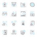 Fiscal dilemma linear icons set. Budget, Debt, Deficit, Taxes, Inflation, Spending, Revenue line vector and concept