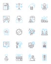 Fiscal expansion linear icons set. Stimulus, Investment, Inflation, Employment, Economic growth, Demand, Taxation line