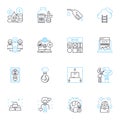 Fiscal expansion linear icons set. Stimulus, Investment, Inflation, Employment, Economic growth, Demand, Taxation line