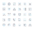 Fiscal figures linear icons set. Budget, Revenue, Expenditure, Deficit, Surplus, Income, Taxes line vector and concept