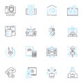 Fiscal knowledge and instruction linear icons set. Budgeting, Accounting, Finance, Taxation, Saving, Investment, Debt