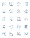 Fiscal knowledge and instruction linear icons set. Budgeting, Accounting, Finance, Taxation, Saving, Investment, Debt