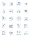 Fiscal planning linear icons set. Budgeting, Forecasting, Analysis, Savings, Investment, Expenses, Income line vector Royalty Free Stock Photo