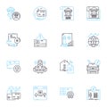 Fiscal responsibility linear icons set. Budgeting, Thriftiness, Accountability, Sustainability, Planning, Discipline Royalty Free Stock Photo