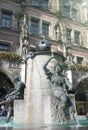 Fischbrunnen fountain and the sculptures on Marienplatz Mary Square in Munich in Germany