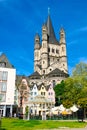 Fischmarkt and Great St. Martin church, Koln - Cologne, Germany, 05.07.17 Royalty Free Stock Photo