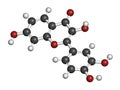 Fisetin plant polyphenol molecule. 3D rendering.