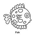Fish children book illustration, trace and coloring vector world wild animal Royalty Free Stock Photo