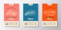 Fish Abstract Vector Packaging Labels Design Set. Modern Typography Banner, Hand Drawn Salmon and Trout Fish Fillets Royalty Free Stock Photo