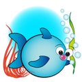 Fish, air bubbles and anemone - Kids illustration Royalty Free Stock Photo