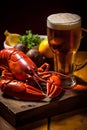 snack crayfish crab crawfish glass food tasty seafood beer background red. Generative AI. Royalty Free Stock Photo