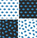Fish Aligned & Random Seamless Pattern Blue & White Color Set Royalty Free Stock Photo