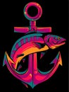 fish anchor vector illustration line art quality Royalty Free Stock Photo