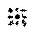 Fish animal water collection set silhouette design