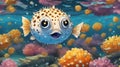 fish in aquarium Blowfish or puffer fish underwater in the ocean Royalty Free Stock Photo
